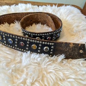 Vintage Glass Gem Studs Leather Belt